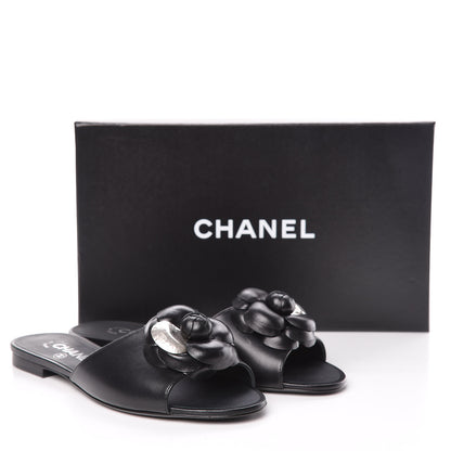 Chanel Lambskin Camellia Sandal Mules 37.5 Black 9 of 9