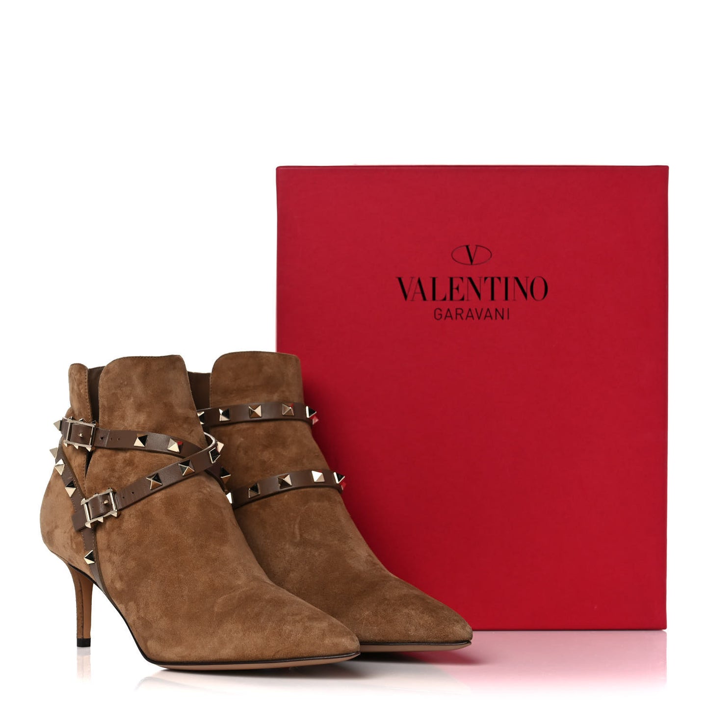 Suede Rockstud Double Buckle 65mm Ankle Boots 39 Nocciola