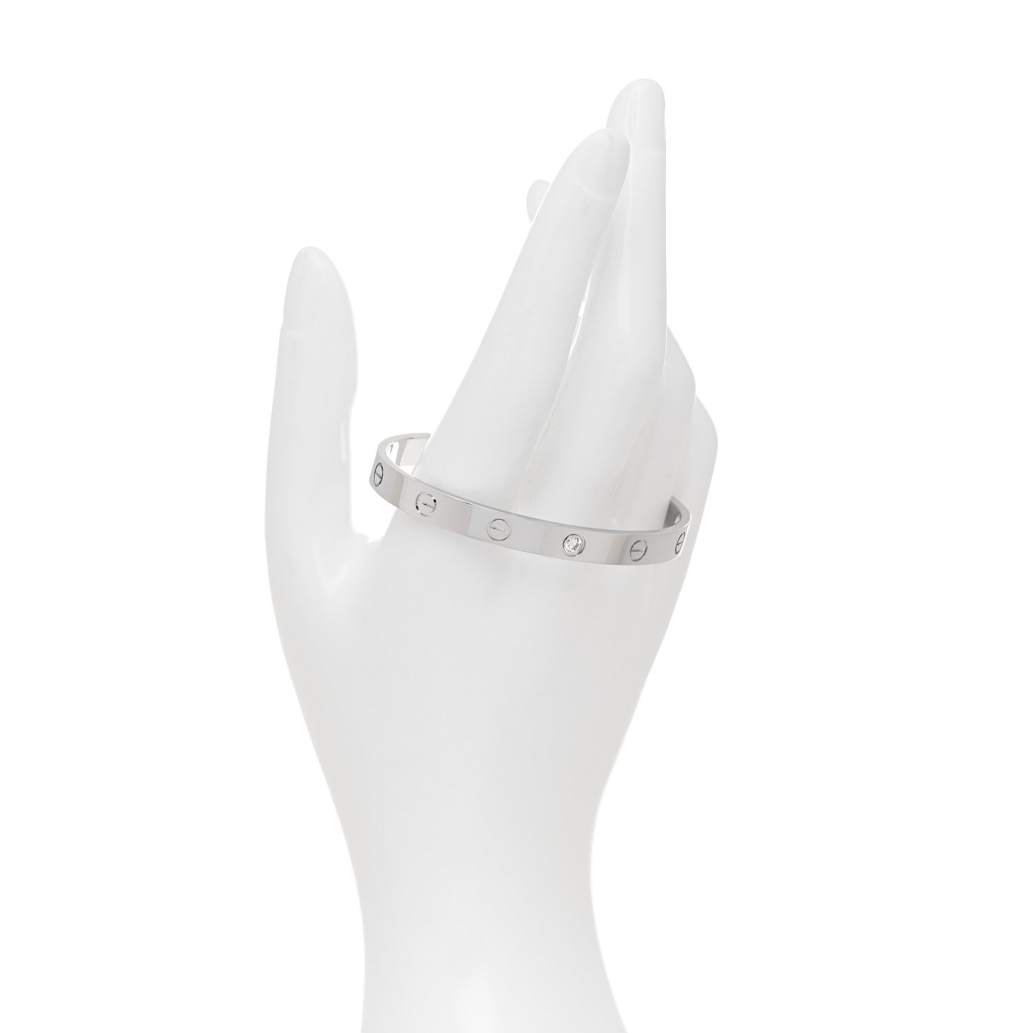 Cartier 18K White Gold 1 Diamond LOVE Cuff Bracelet 17 2 of 4