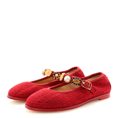 Chanel Wool Tweed Patent Mary Jane Flats 36 Red 4 of 10