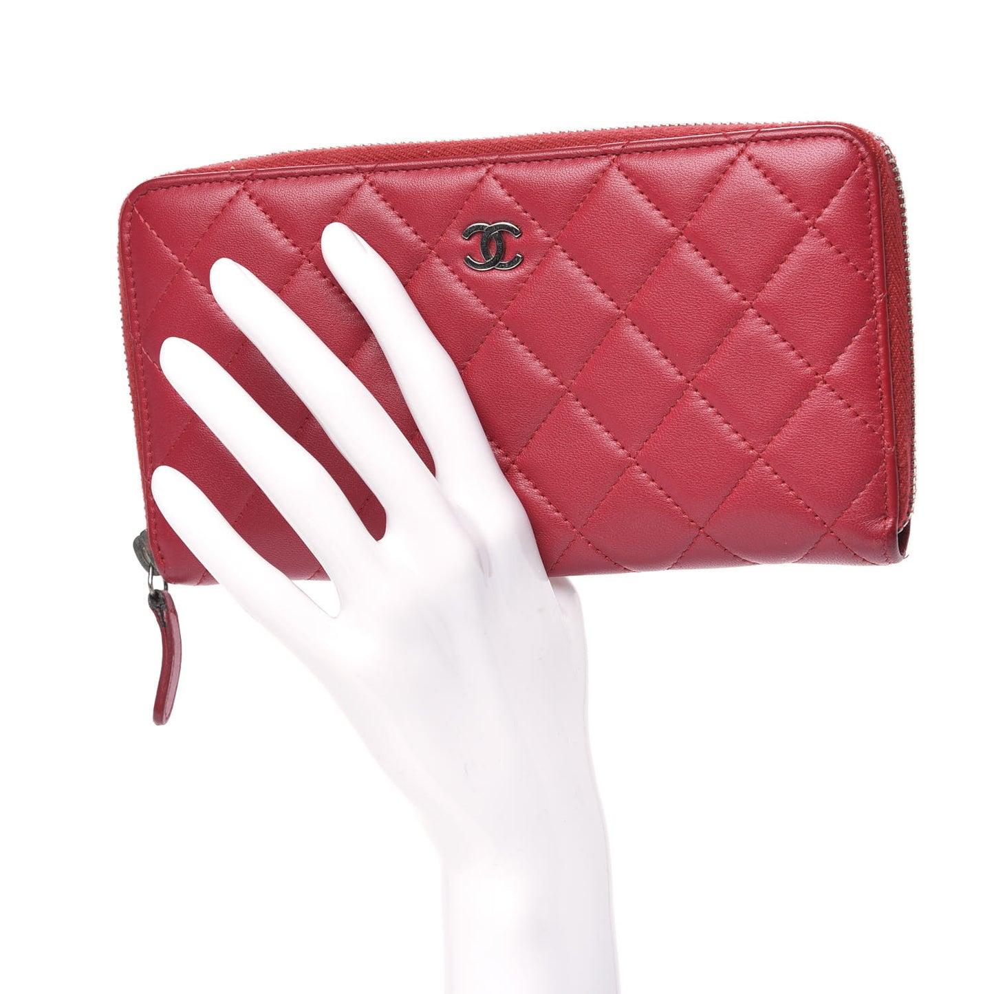 Lambskin Quilted Zip Around Wallet Dark Pink