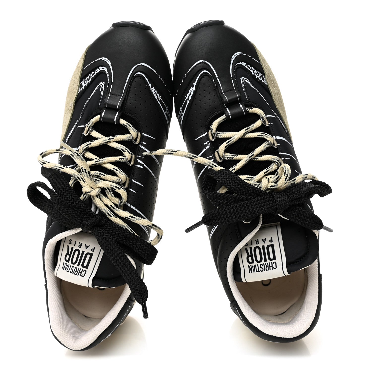 Christian Dior Calfskin Nylon Womens D-Sketch Sneakers 39 Black