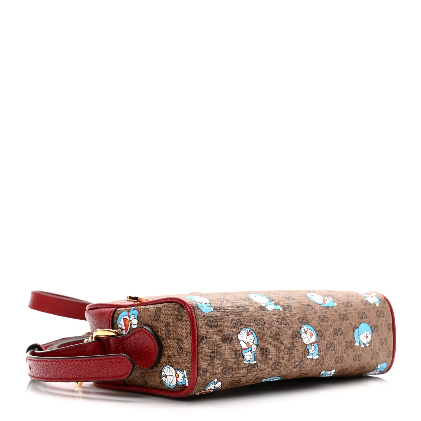 X DORAEMON Mini Vintage GG Supreme Monogram Camera Bag Beige Cherry Red
