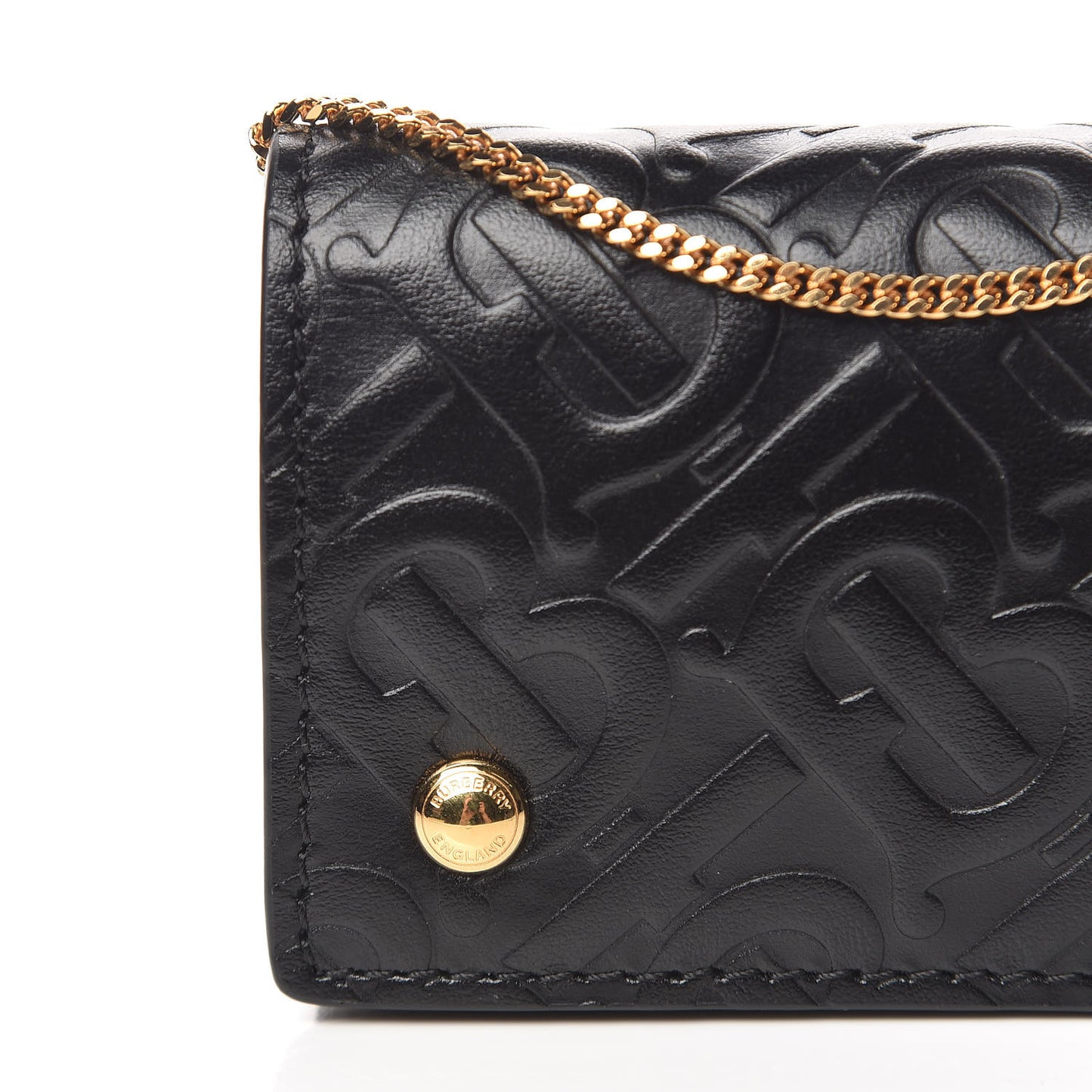 Calfskin Embossed Monogram Chain Card Case Black