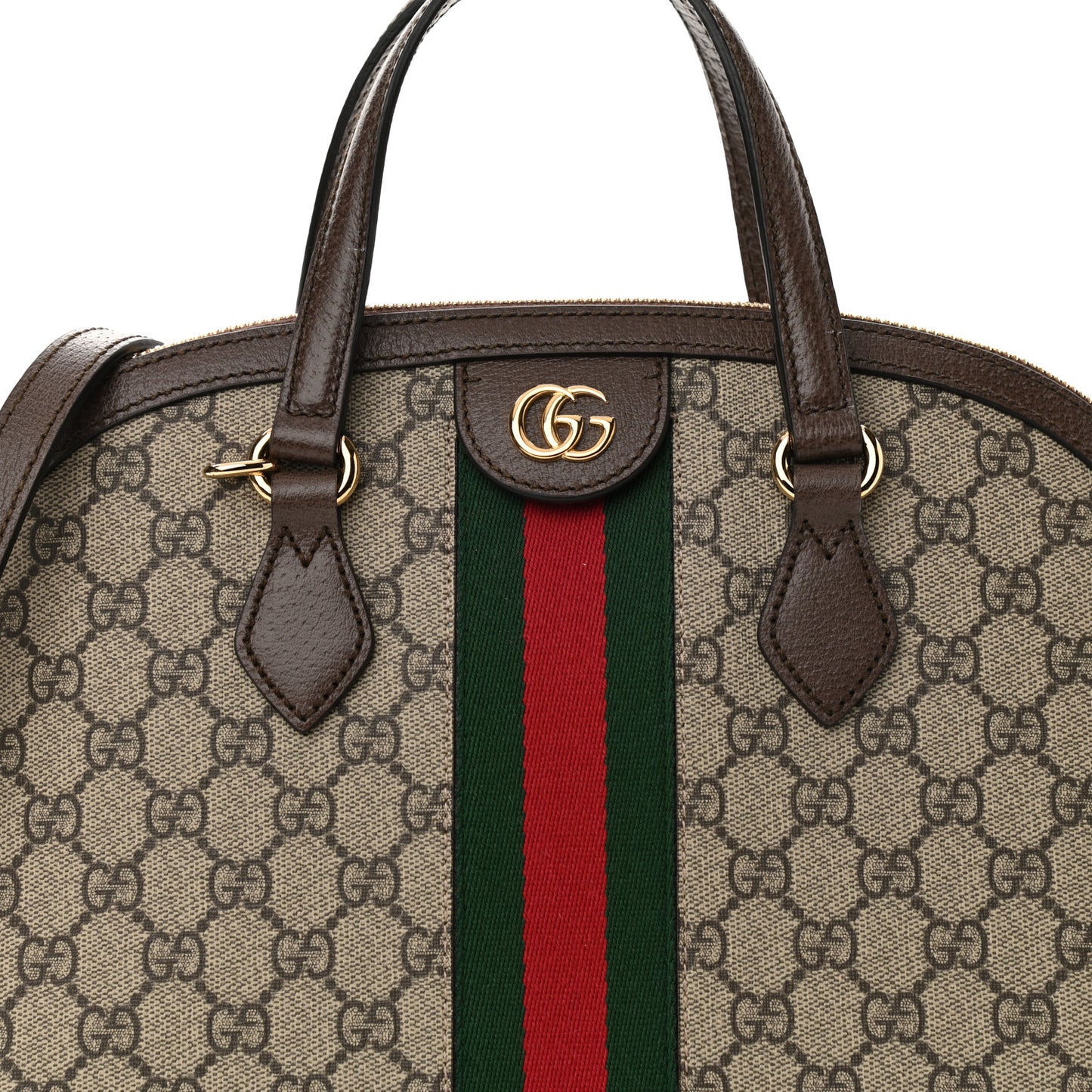 GG Supreme Monogram Web Medium Ophidia Top Handle Dome Bag Brown