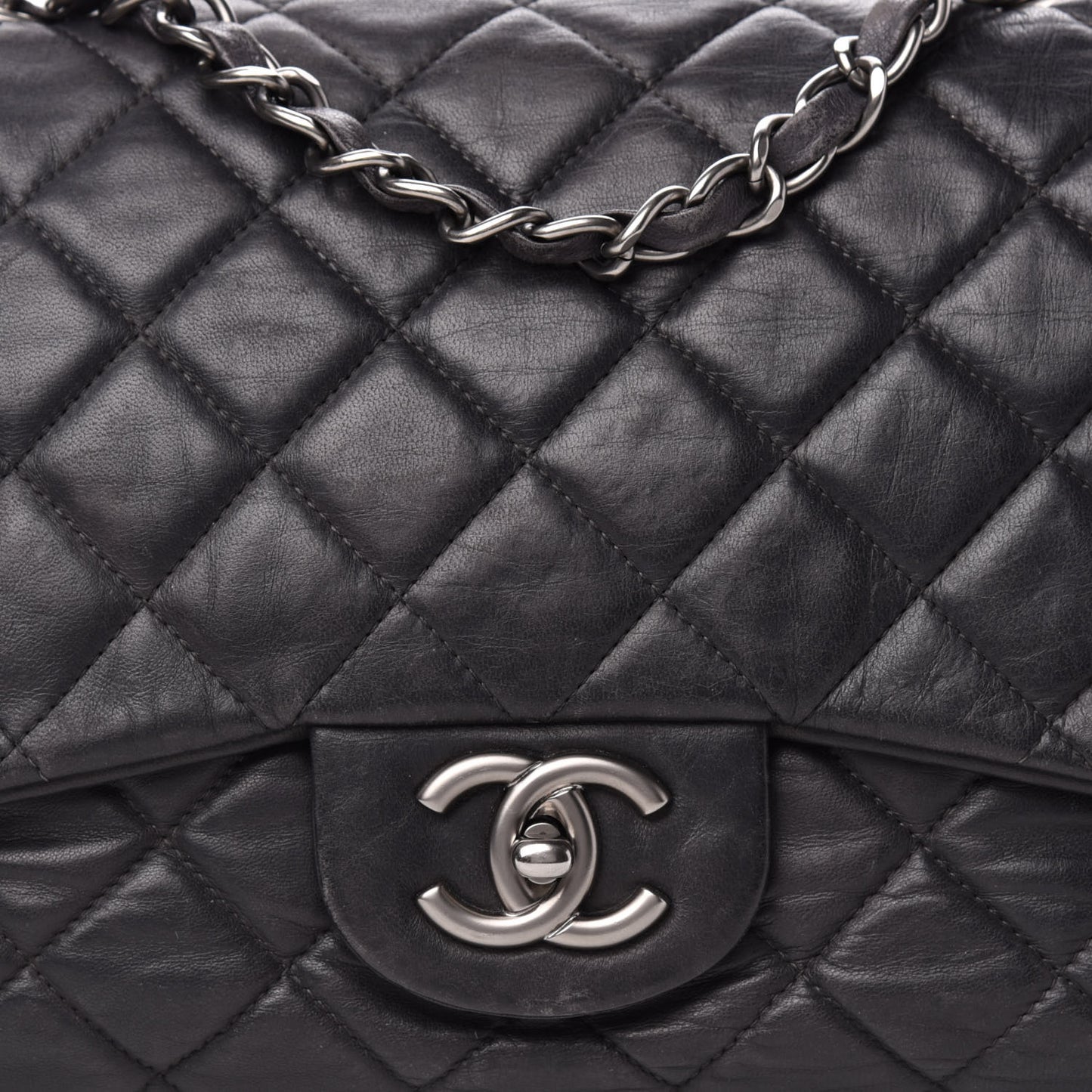 Lambskin Quilted Jumbo Single Flap Dark Grey