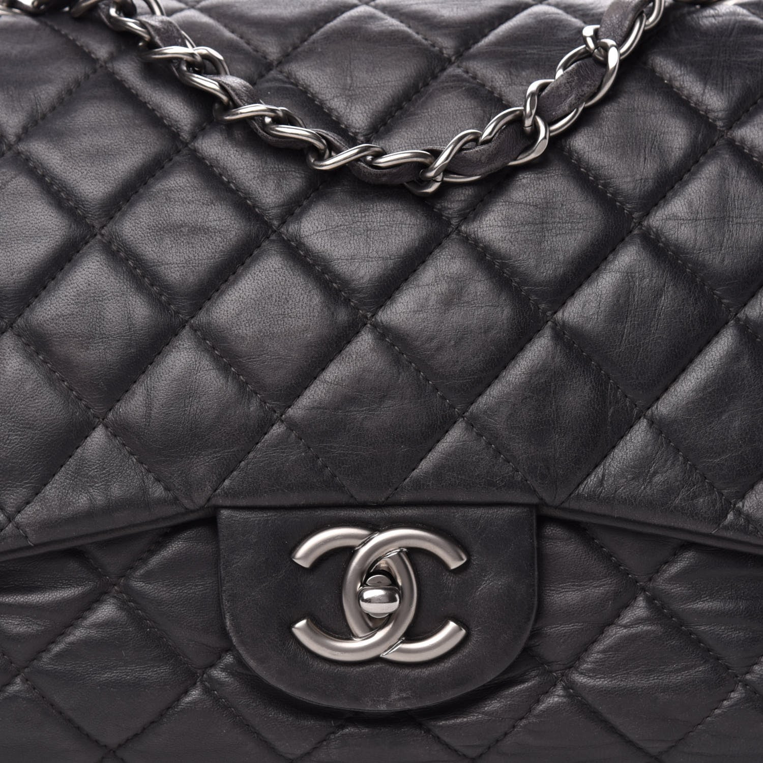 Chanel Lambskin Quilted Jumbo Single Flap Dark Grey 10 of 10
