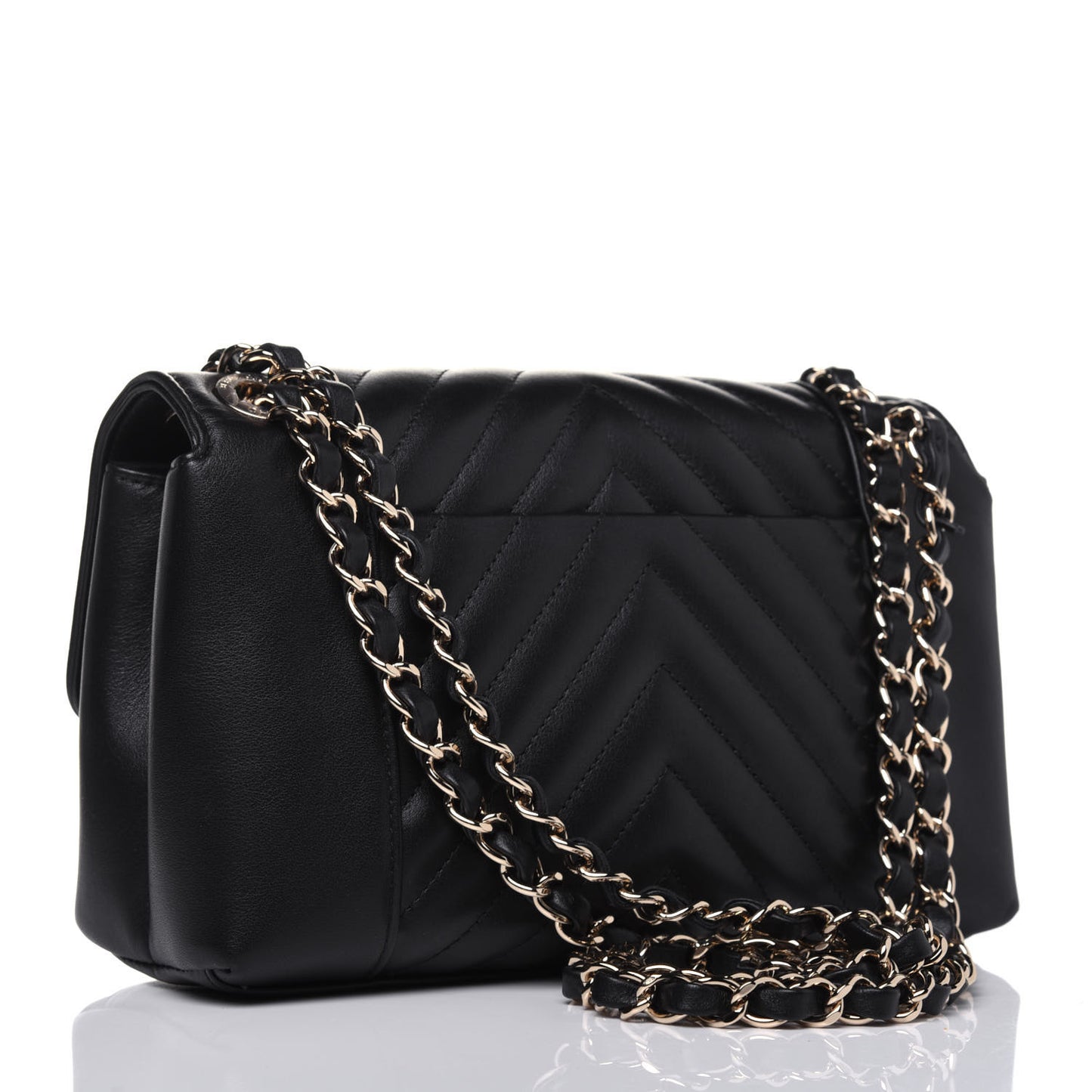 Calfskin Quilted Small Daily Chevron Flap Black