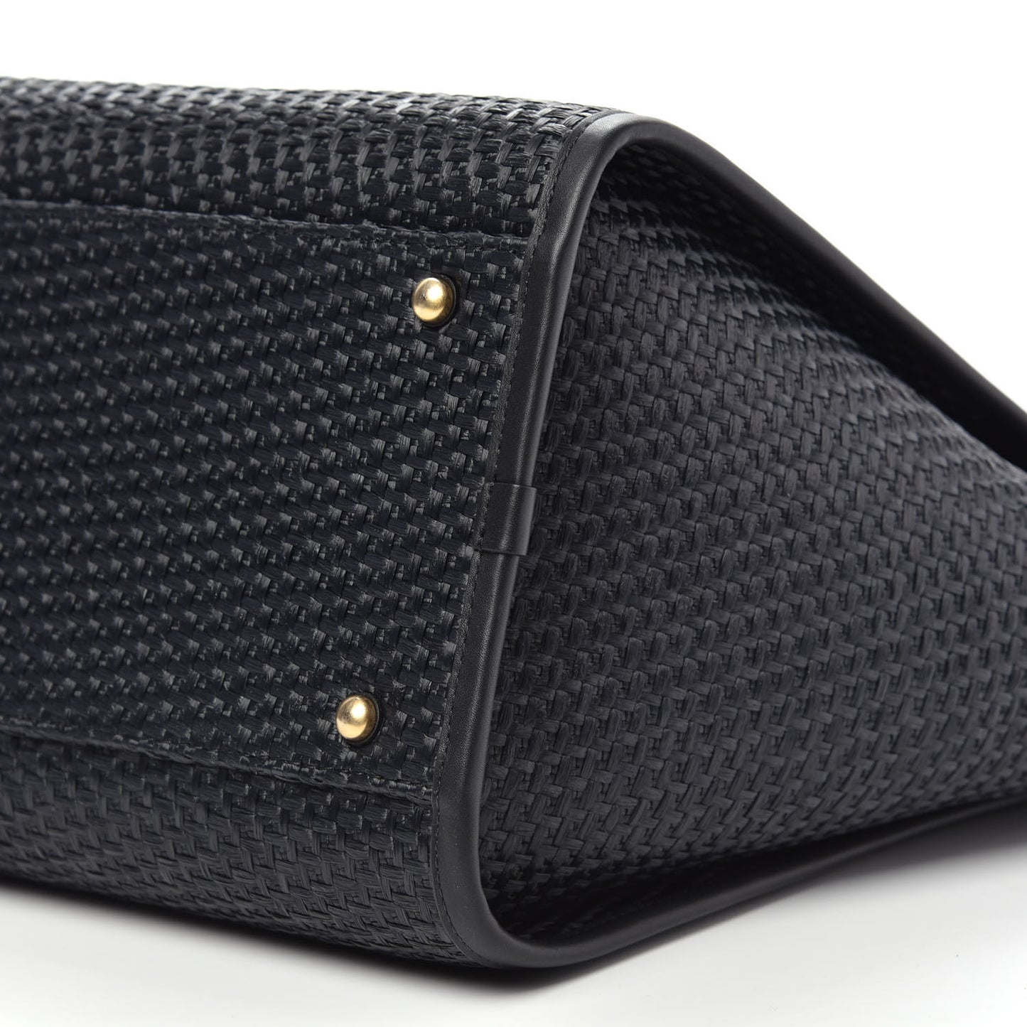 Straw Raffia Calfskin Chain Medium Deauville Tote Black