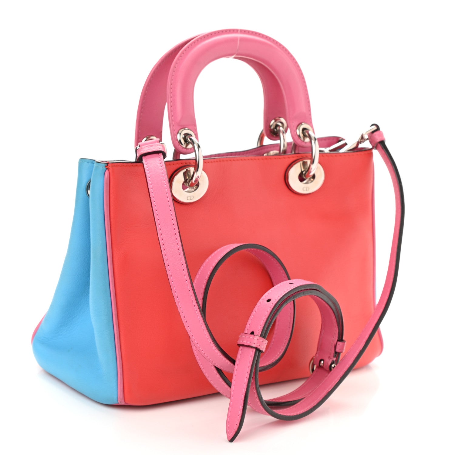 Christian Dior Calfskin Tri-Color Mini Diorissimo Tote Red Pink Blue 3 of 8