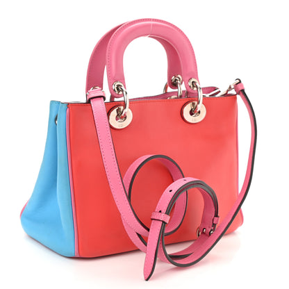 Christian Dior Calfskin Tri-Color Mini Diorissimo Tote Red Pink Blue 3 of 8