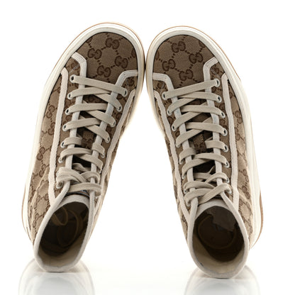 Gucci New Canvas GG Monogram Womens Tennis 1977 High Top 55mm Platform Sneakers 38.5 Beige Ebony Mystic White 2 of 12