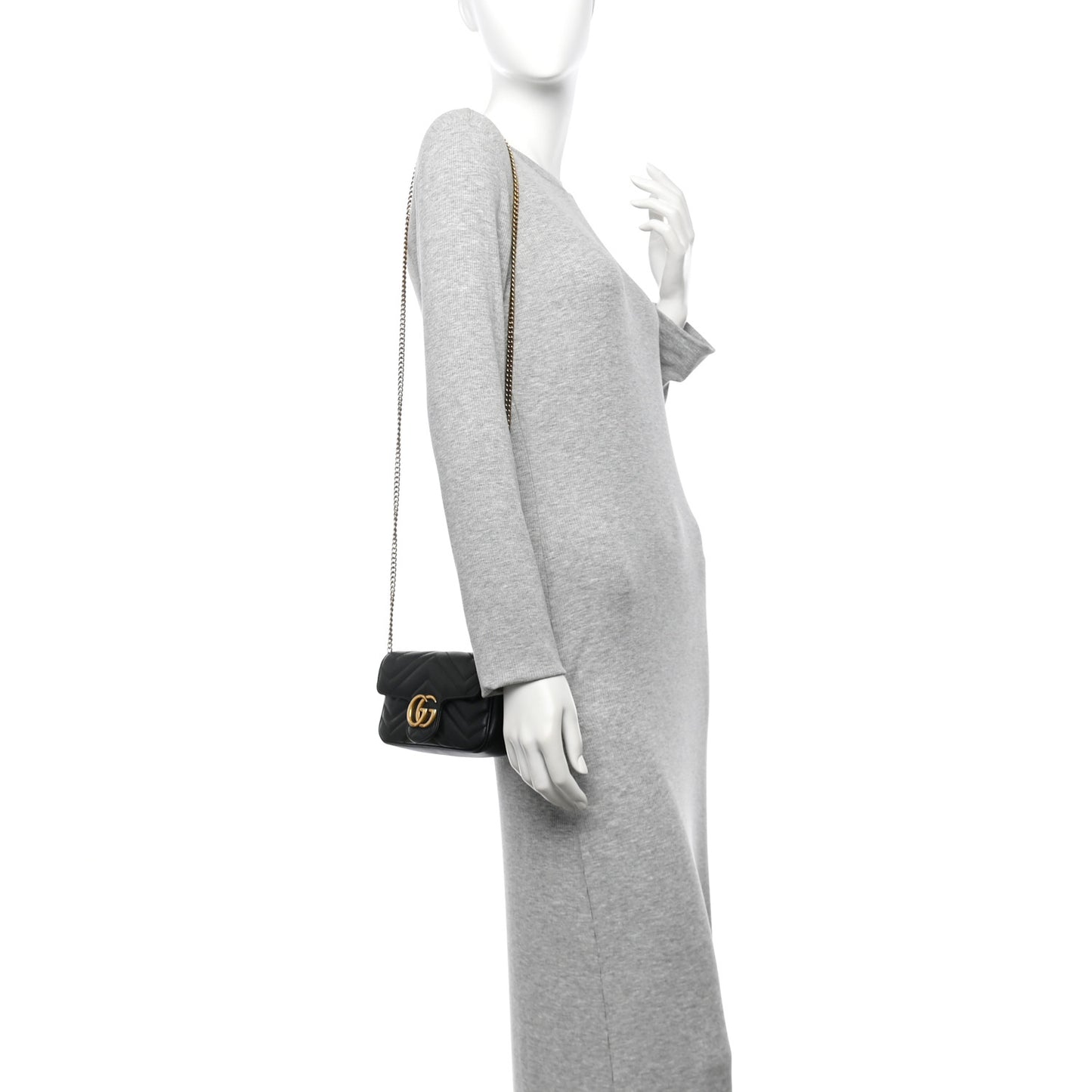 Calfskin Matelasse Super Mini GG Marmont Shoulder Bag Black