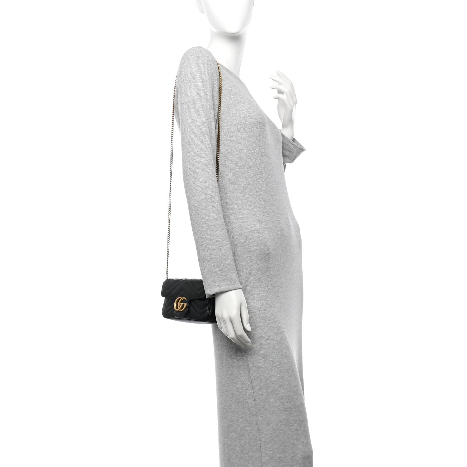 Gucci Calfskin Matelasse Super Mini GG Marmont Shoulder Bag Black 2 of 11