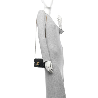 Gucci Calfskin Matelasse Super Mini GG Marmont Shoulder Bag Black 2 of 11