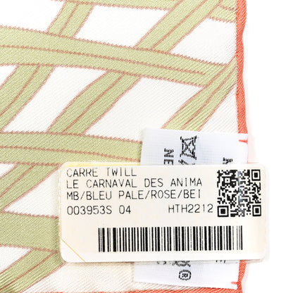 Hermes Silk Le Carnaval des Animaux Scarf 90 Bleu Pale Rose Beige 4 of 4