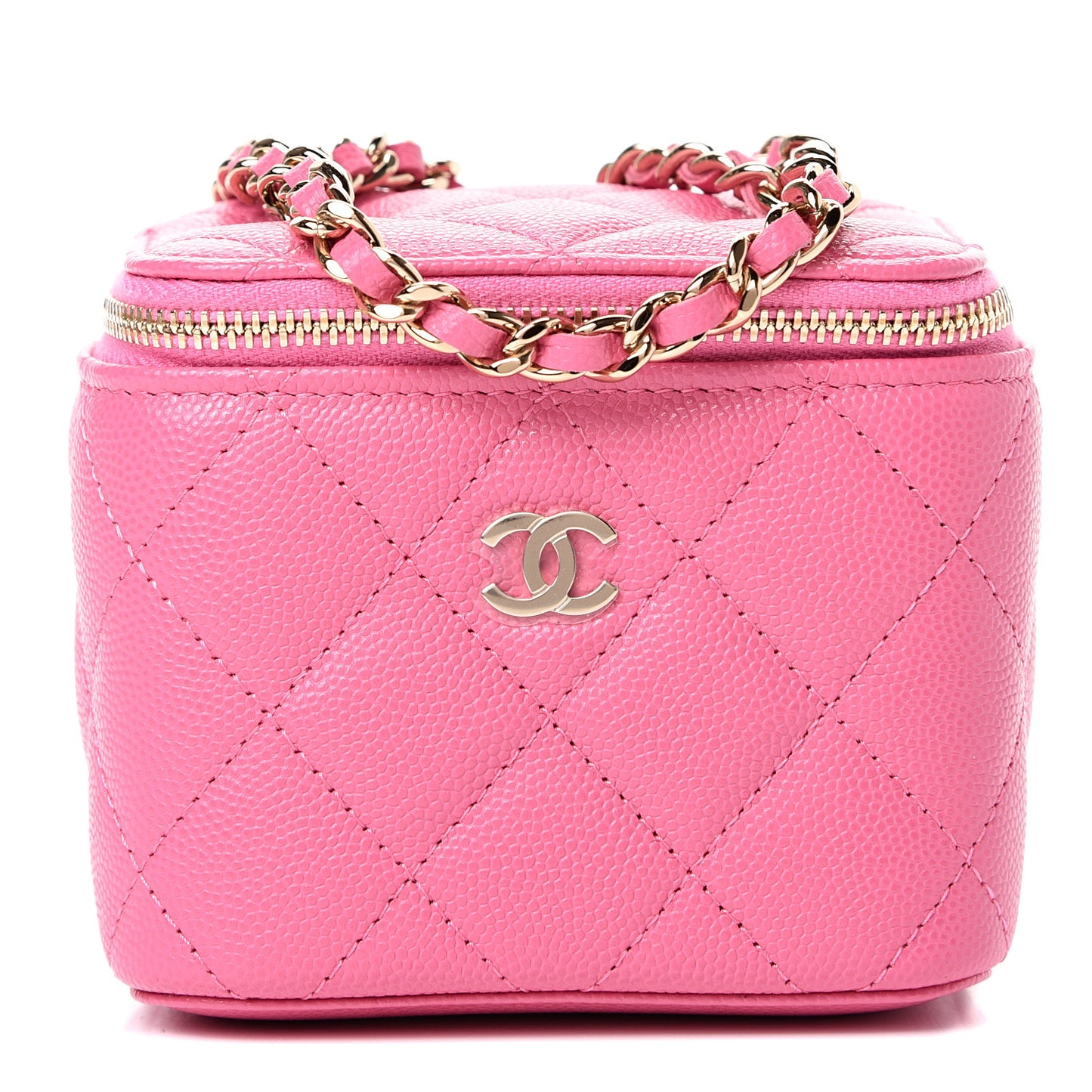 Caviar Quilted Mini Vanity Case With Chain Pink