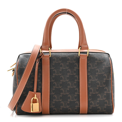 Celine Triomphe Canvas Calfskin Medium Boston Bag Tan 1 of 21