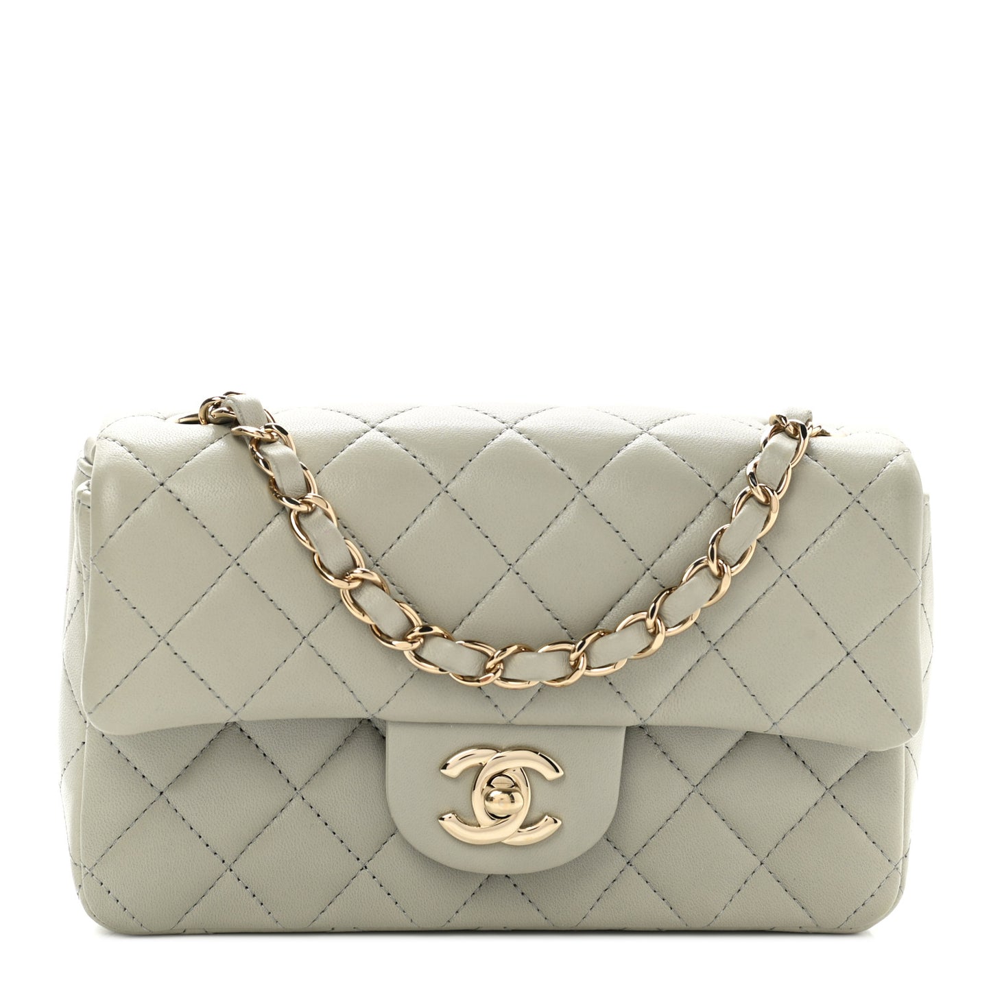 Lambskin Quilted Mini Rectangular Flap Grey