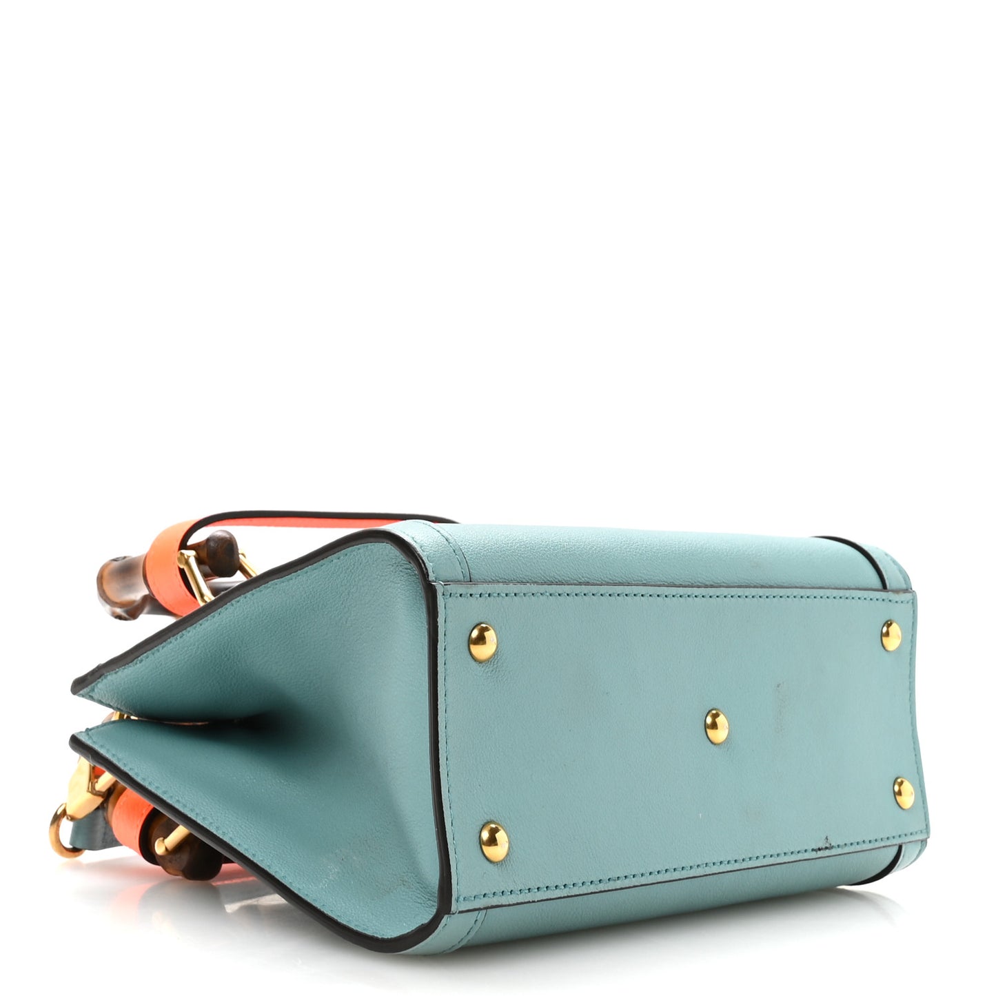Wonka Grain Calfskin Mini Diana Tote Bag Dusty Azure Orange Fluo