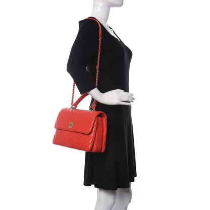 Chanel Lambskin Chevron Quilted Medium Trendy CC Dual Handle Flap Bag Red 2 of 10