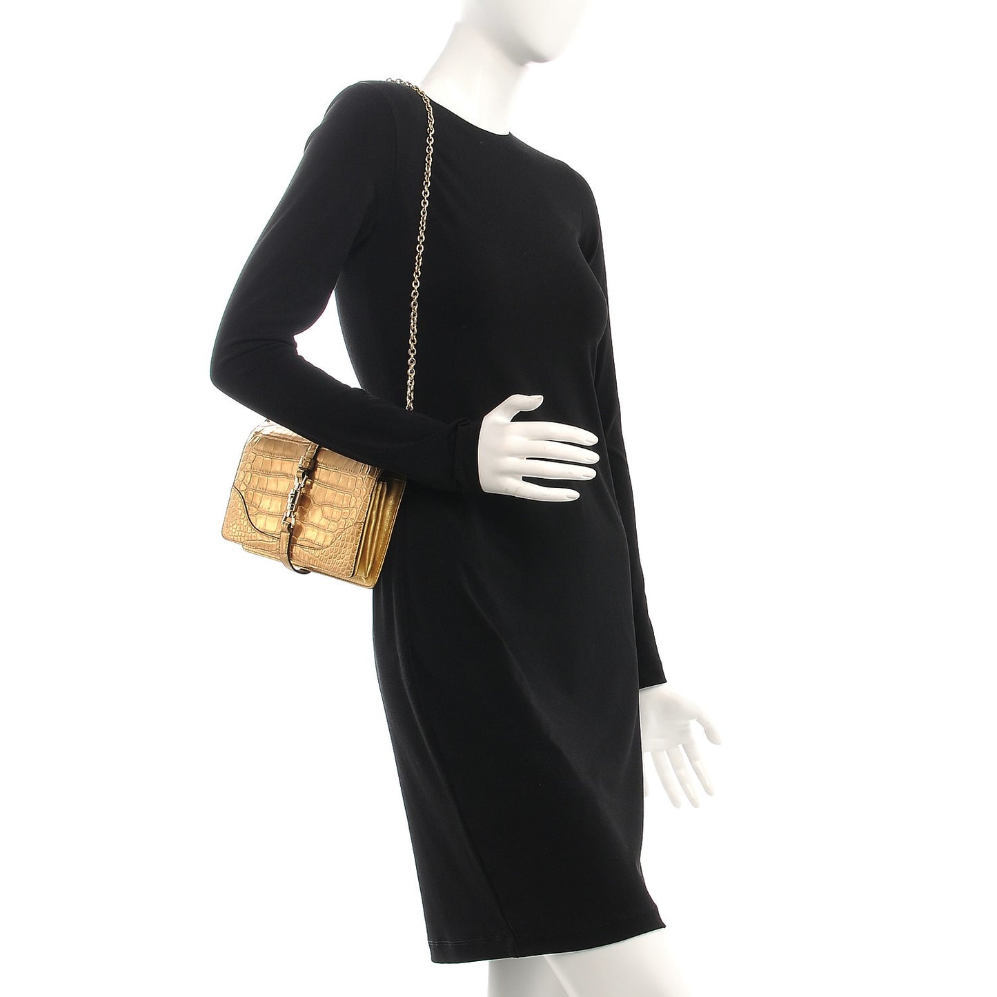 Metallic Alligator Piston Broadway Evening Bag Gold