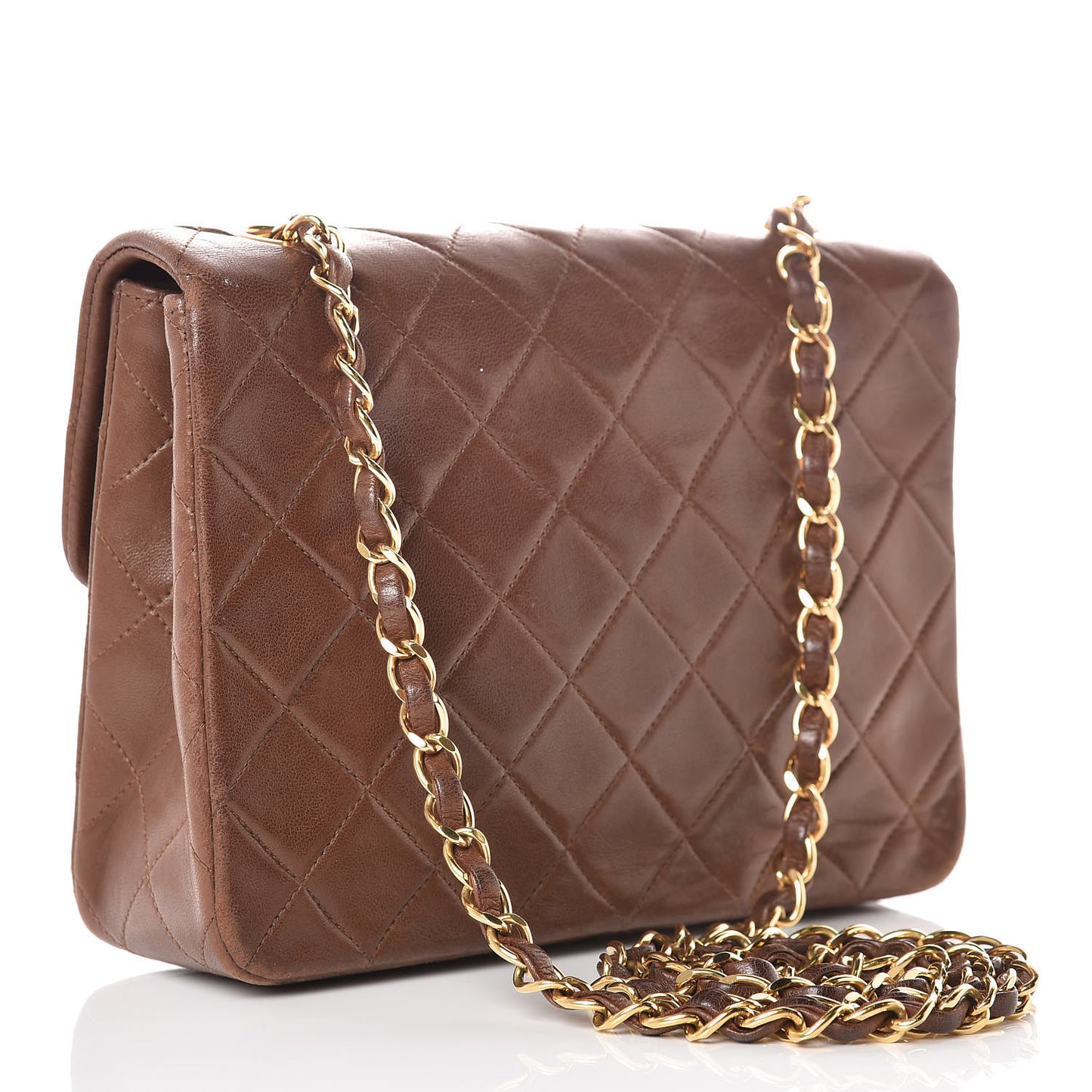 Lambskin Quilted Mini Square Flap Brown