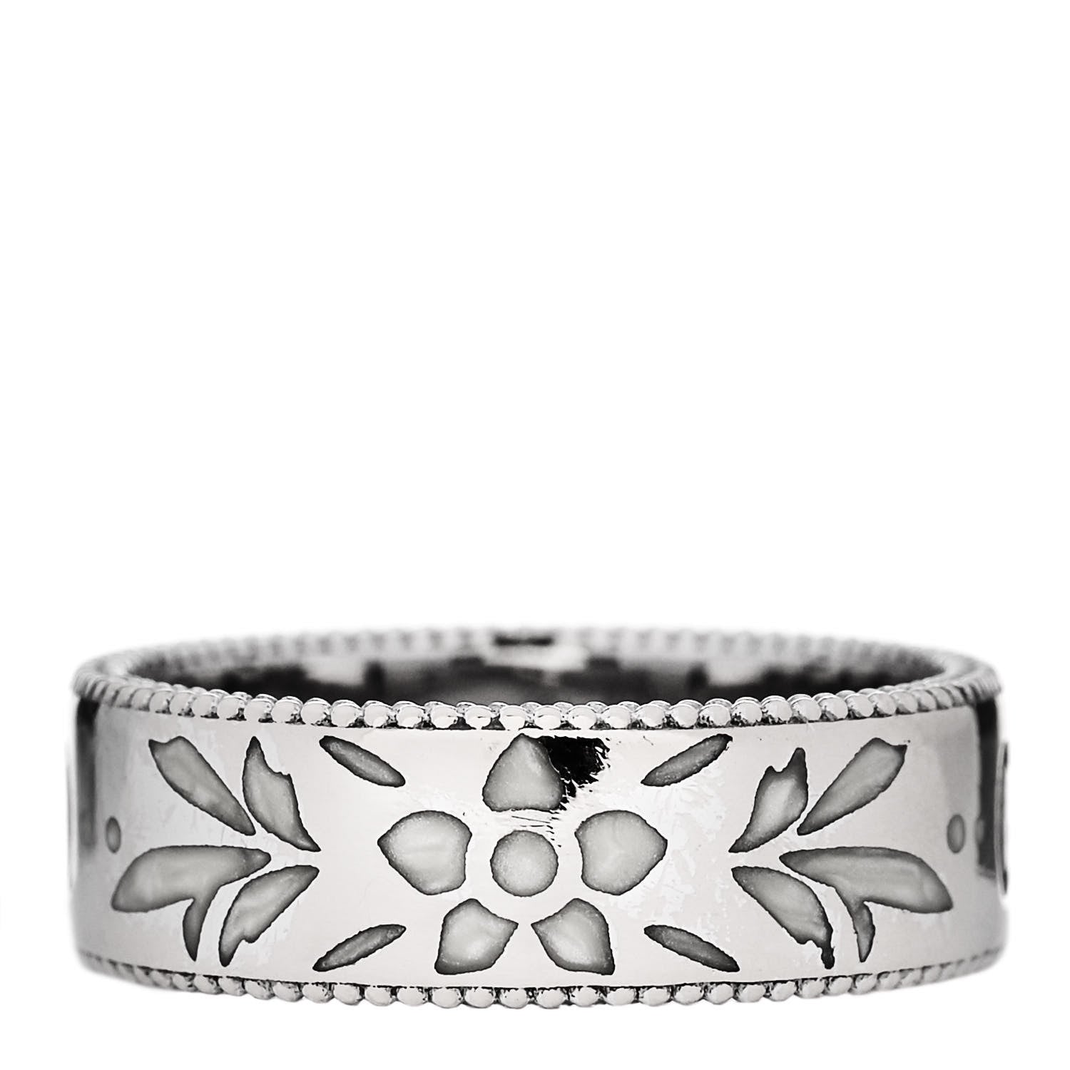 Gucci 18K White Gold Enamel Icon Blooms Ring 51 5.75 1 of 5