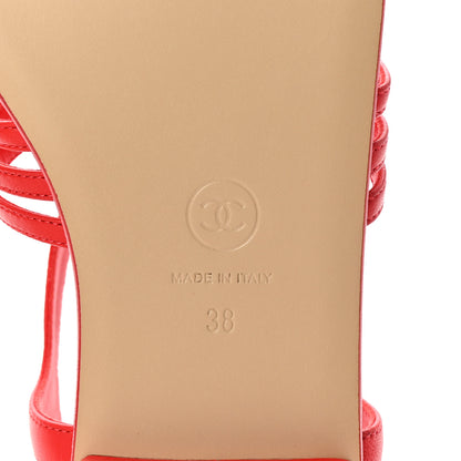 Chanel Lambskin Pearl Crystal CC Thong Sandals 38 Red 7 of 10