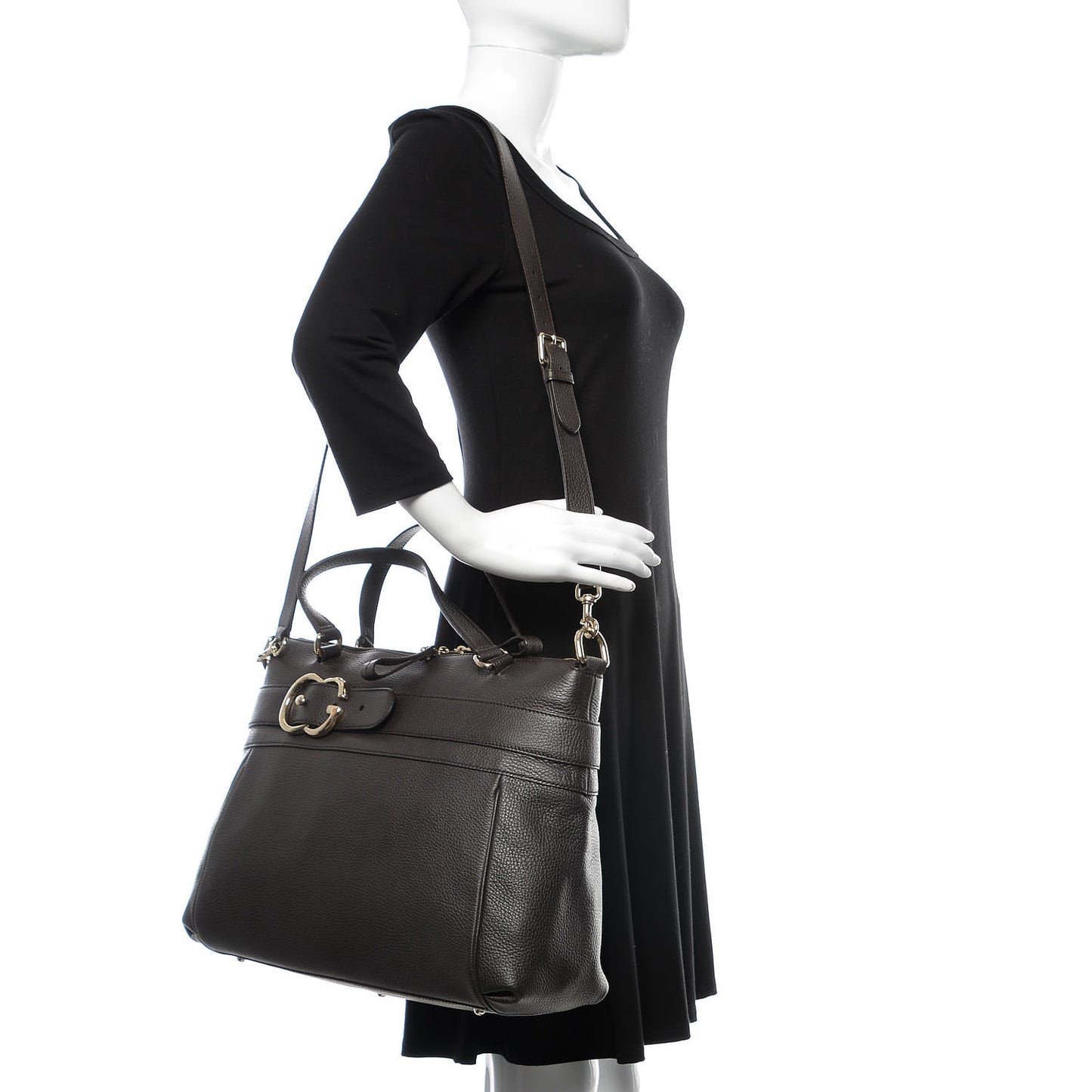 Pebbled Calfskin Broadway Tote Dark Brown