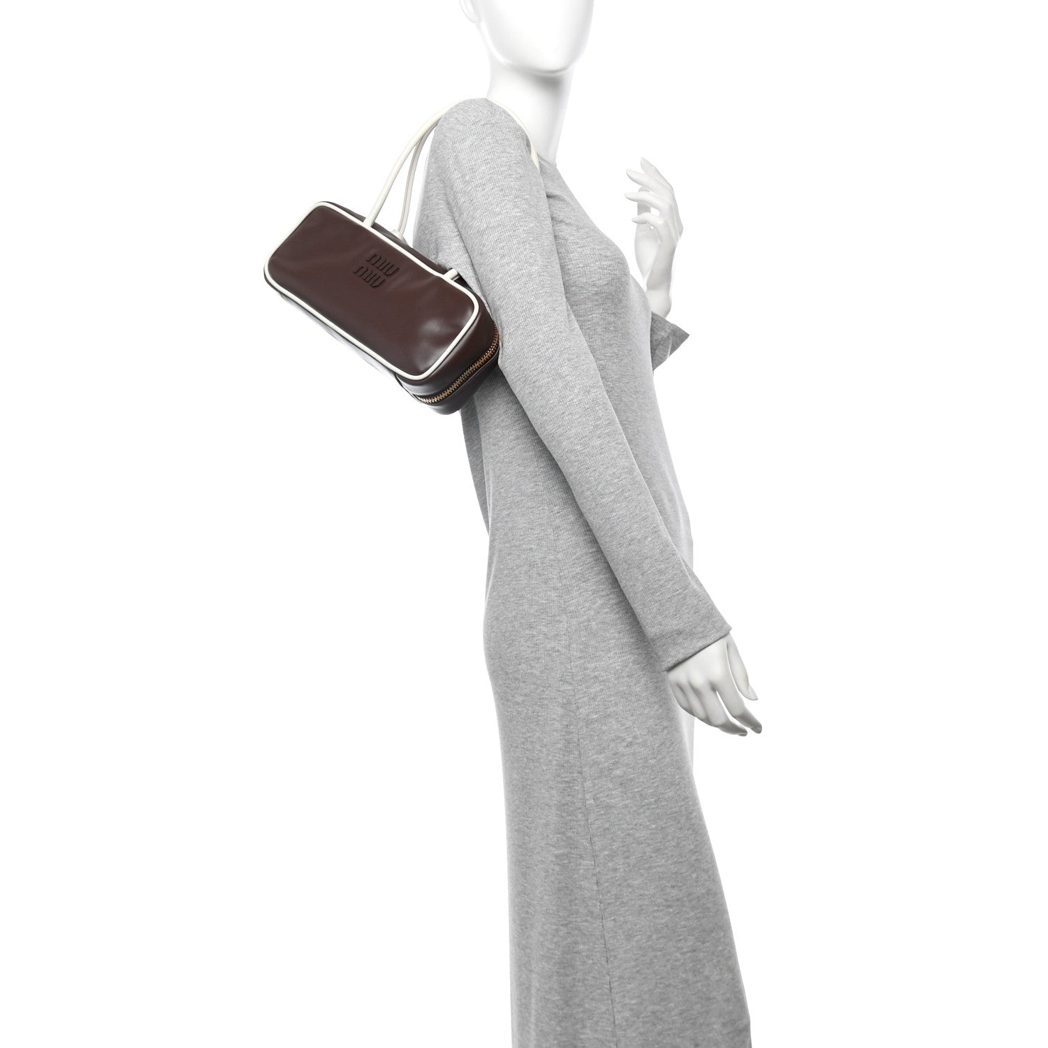 Miu Miu Calfskin Softy Small Beau Contrast Top Handle Bag Briarwood White 2 of 9