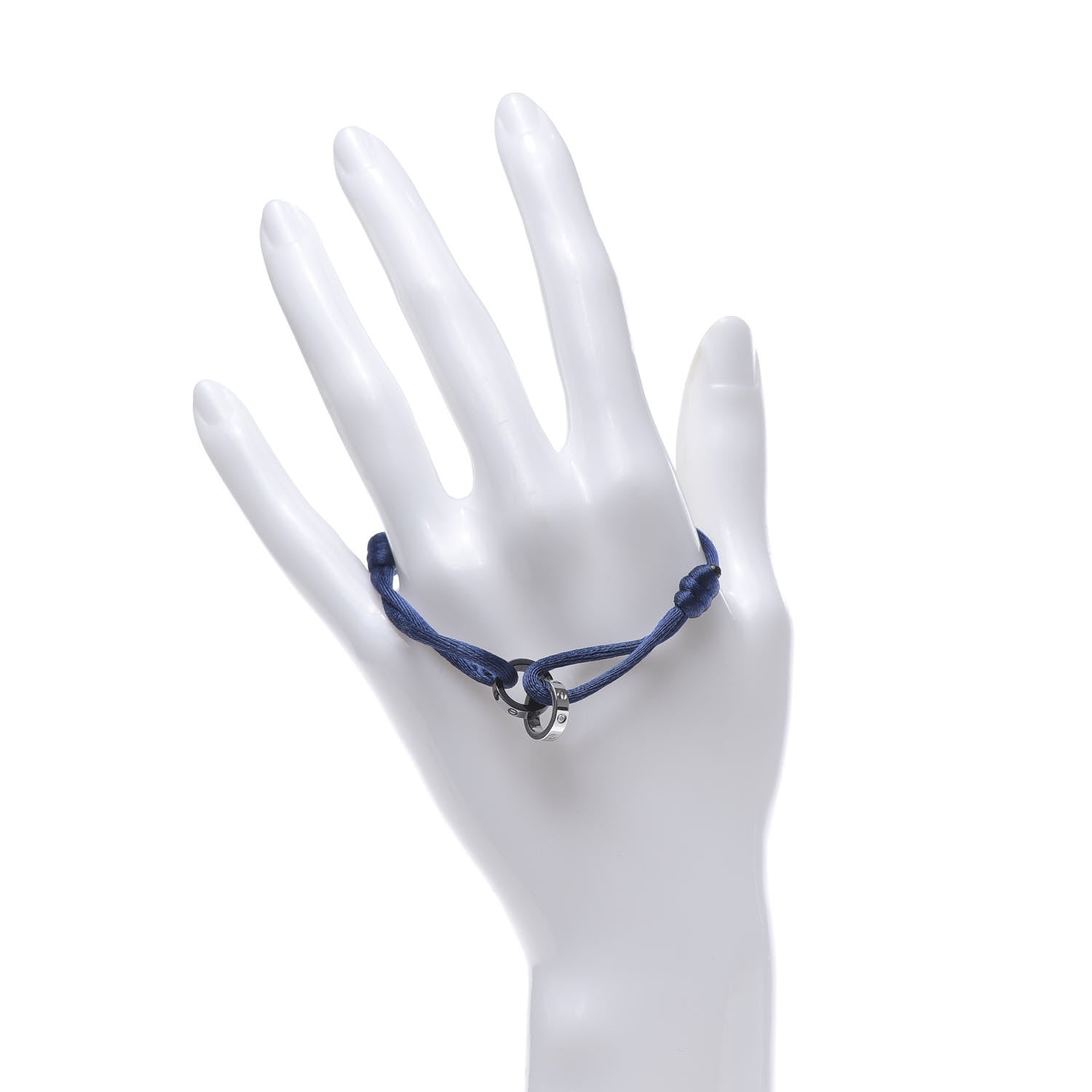 Cartier 18K White Gold Ceramic 4 Diamond LOVE Cord Bracelet Blue 2 of 7