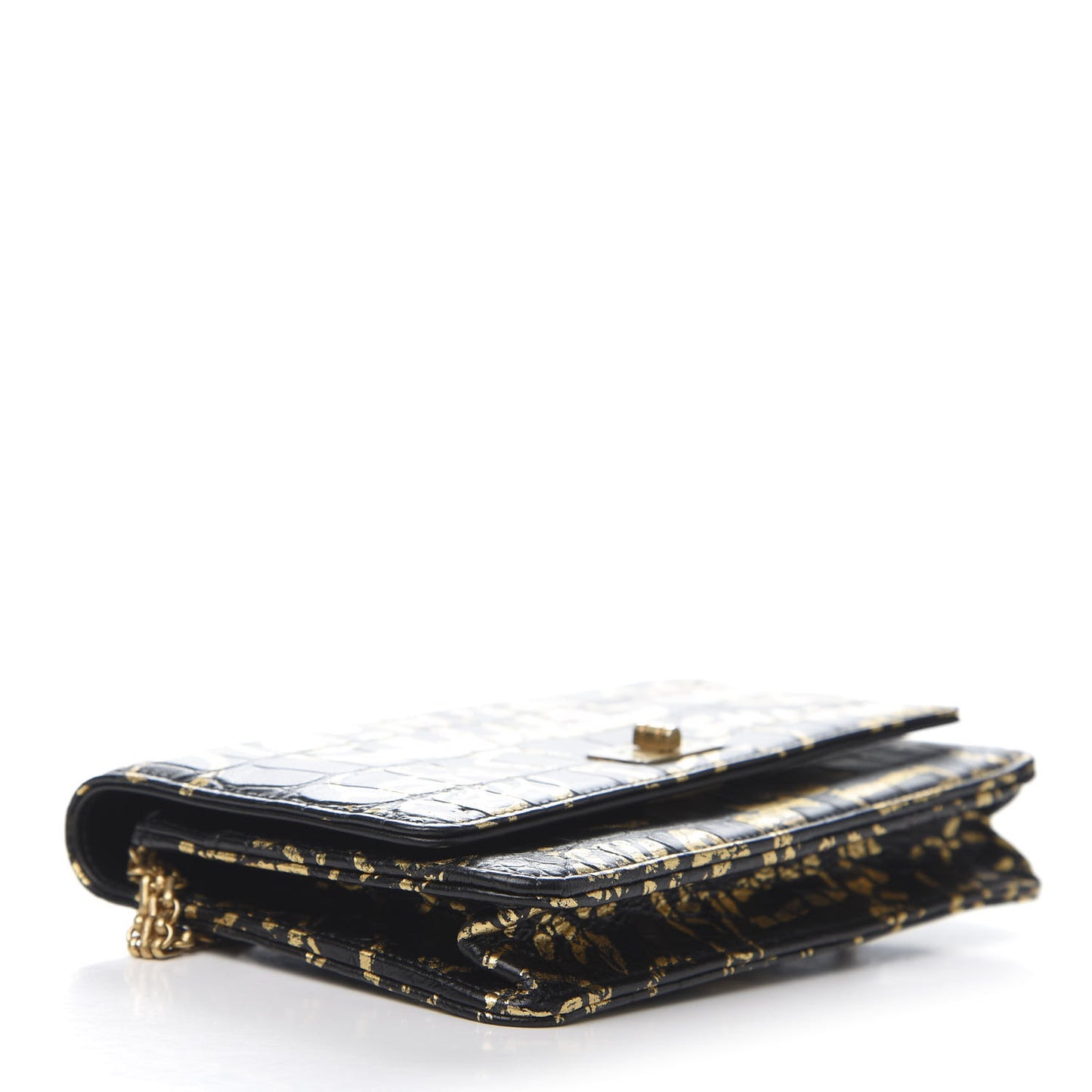 Calfskin Crocodile Embossed Graffiti 2.55 Cocodile Reissue Wallet On Chain WOC Black Gold