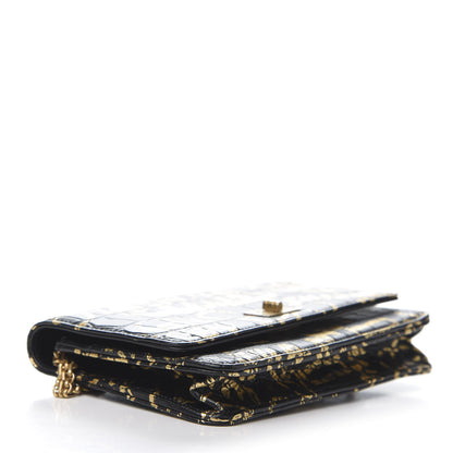 Chanel Calfskin Crocodile Embossed Graffiti 2.55 Cocodile Reissue Wallet On Chain WOC Black Gold 4 of 22