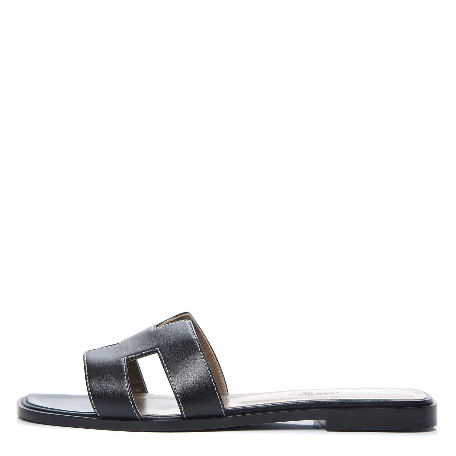 Hermes Box Calfskin Oran Sandals 37.5 Black 1 of 8