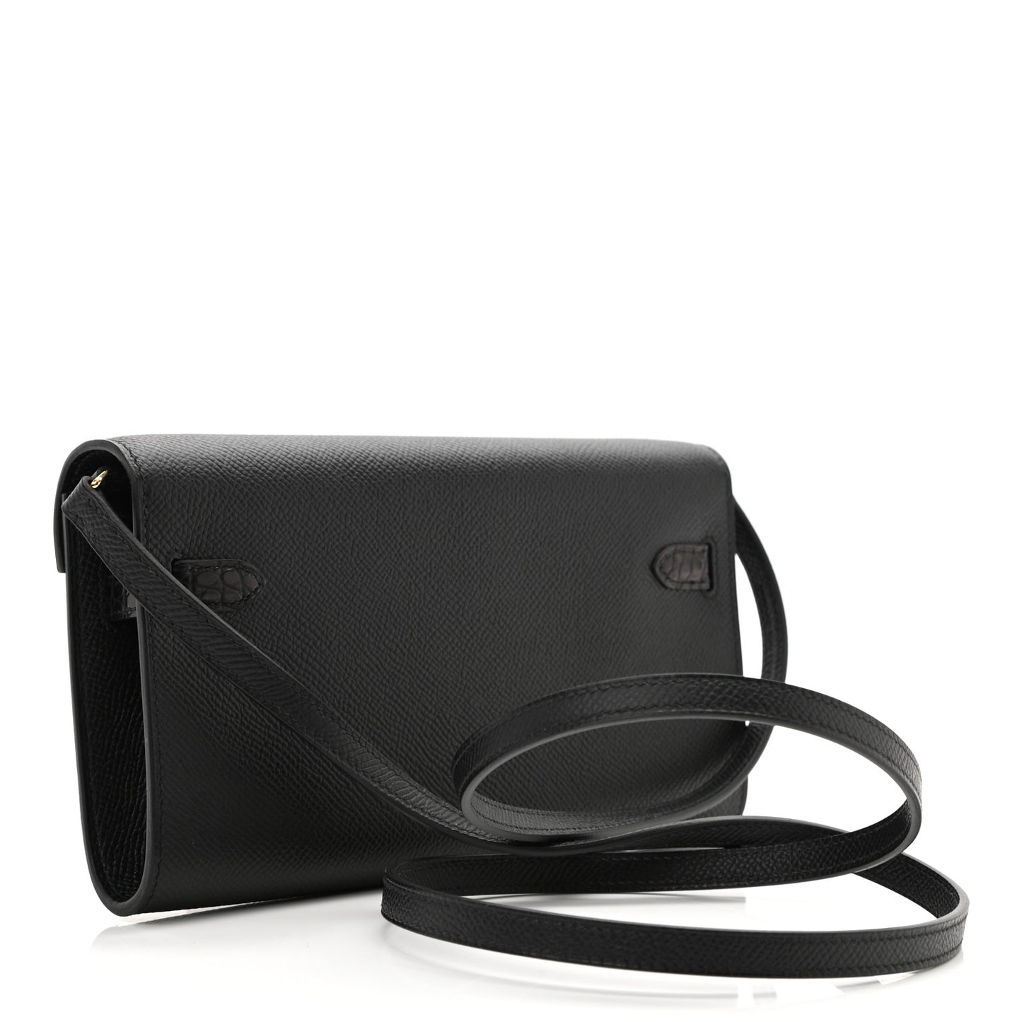 Epsom Shiny Alligator Touch Kelly Wallet To Go Black