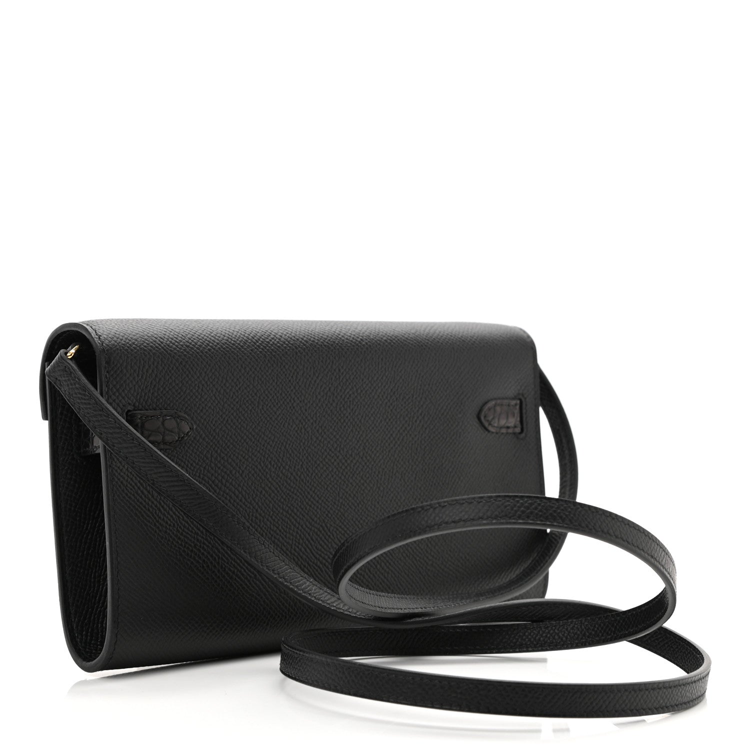 Hermes Epsom Shiny Alligator Touch Kelly Wallet To Go Black 2 of 8