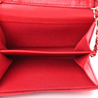 Chanel Caviar Quilted Flap Card Holder On Chain Red 5 of 10