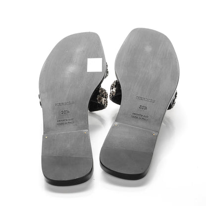 Hermes Box Clou De Selle Oran Sandals 38.5 Black 6 of 8