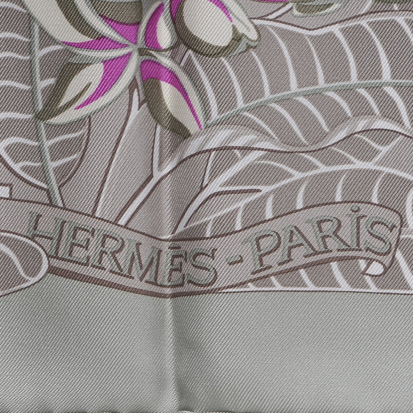 Silk Flamingo Party Scarf 90 Vert Argile Mastic Mauve