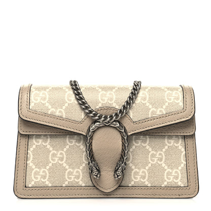 Gucci GG Supreme Monogram Textured Dollar Calfskin Super Mini Dionysus Shoulder Bag Beige Mystic White Oatmeal 1 of 12