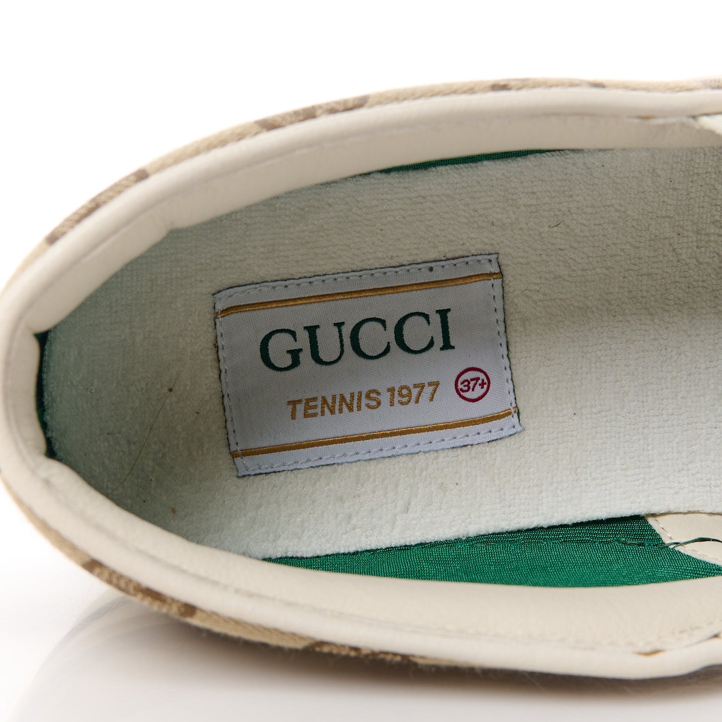 GG Monogram Womens 1977 Tennis Slip On 30mm Sneakers 37.5 Beige Ebony Mystic White
