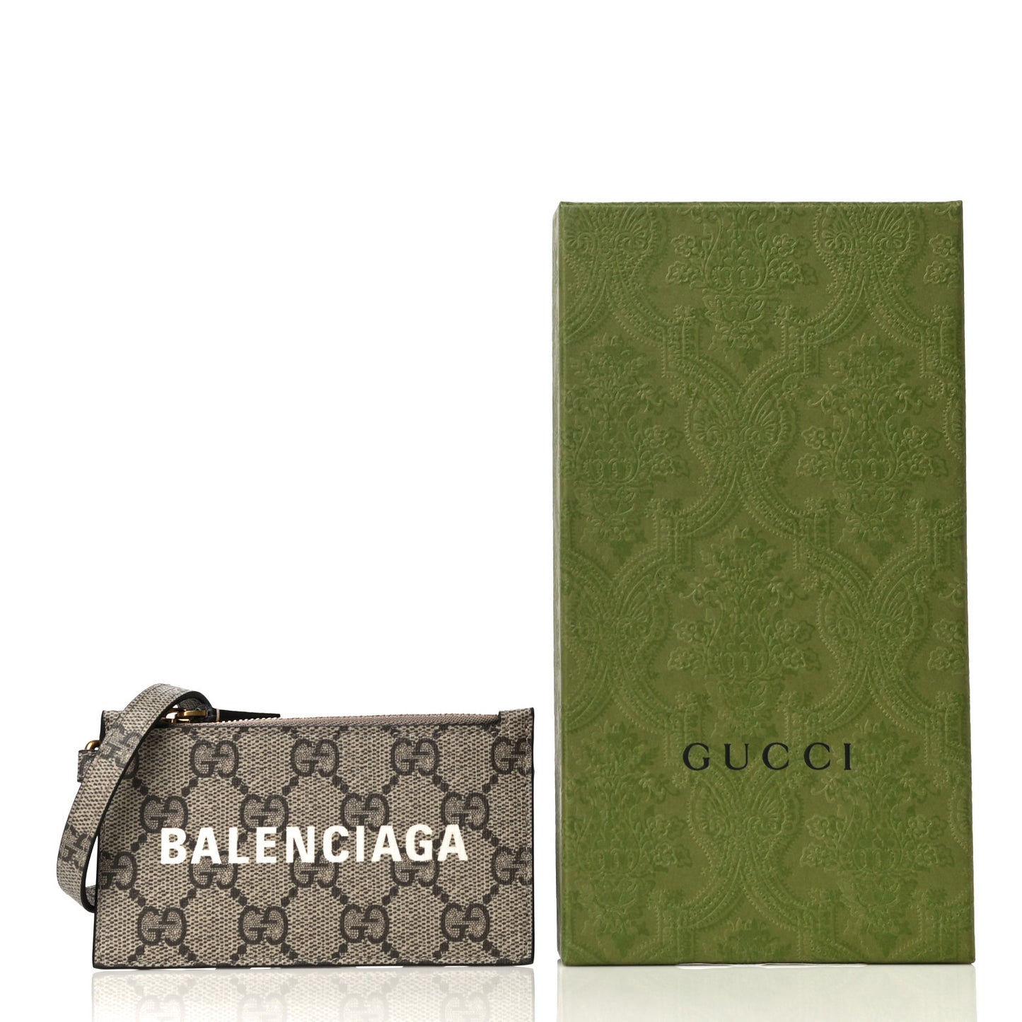 X BALENCIAGA GG Supreme Monogram Logo Card Case With Strap Beige Ebony