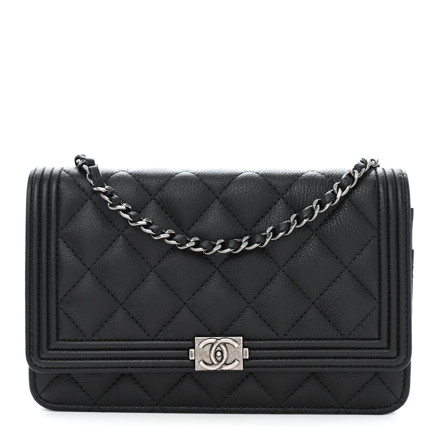 Chanel Grained Calfskin Quilted Boy Wallet On Chain WOC Black 1 of 12