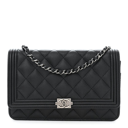 Chanel Grained Calfskin Quilted Boy Wallet On Chain WOC Black 1 of 12