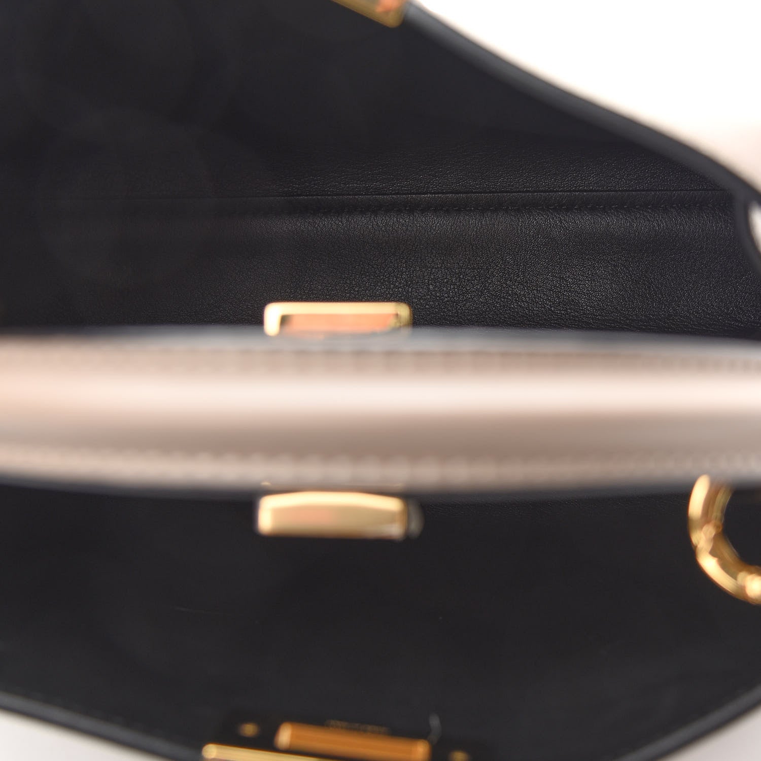 Fendi Vitello Tahiti Burro Medium Peekaboo Iconic Essentially Satchel Tortora Black 5 of 9