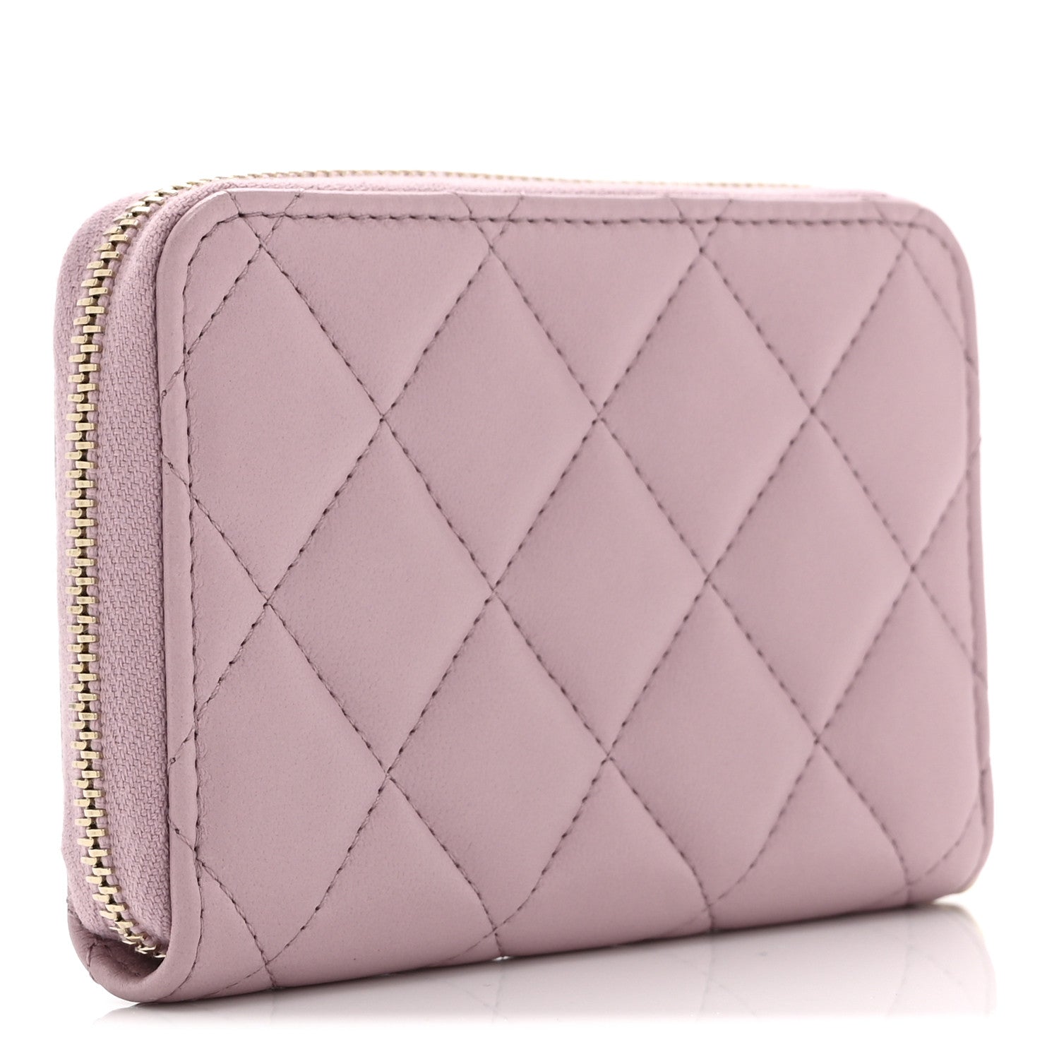 Chanel Lambskin Quilted Pearl Crystal CC Zip Around Coin Purse