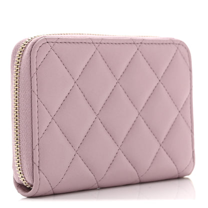 Chanel Lambskin Quilted Pearl Crystal CC Zip Around Coin Purse Wallet Pink 3 of 9