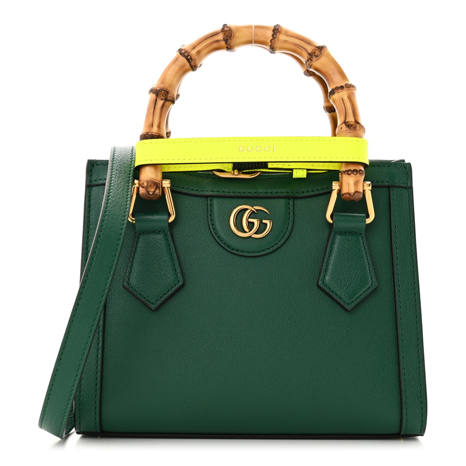 Gucci Wonka Grain Calfskin Mini Diana Tote Bag Green Yellow Fluo 1 of 10