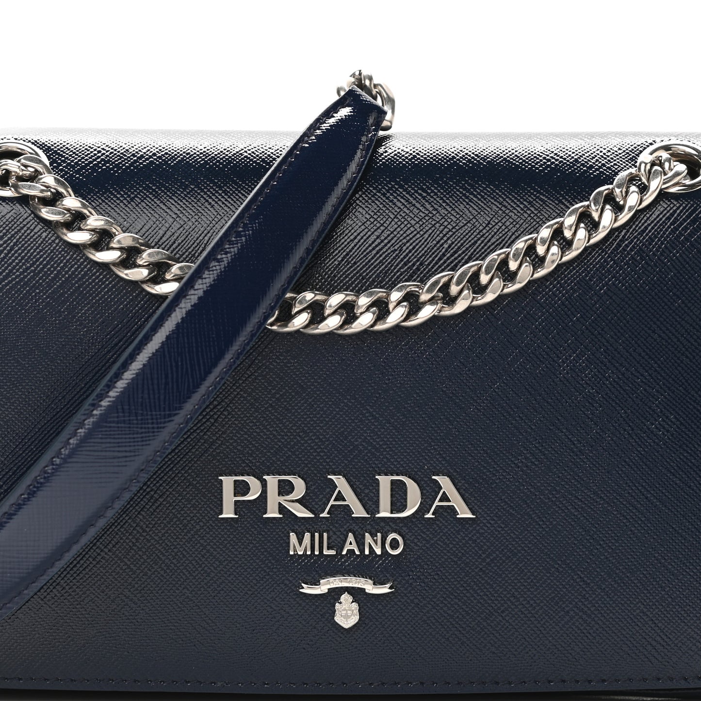 Saffiano Vernice Flap Chain Crossbody Bag Royal